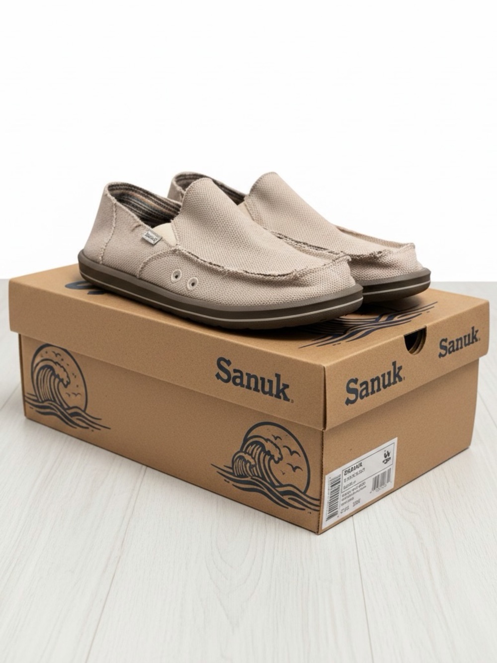 NEW Sanuk Men’s Beige Canvas Slip-On Loafers